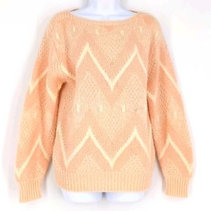 Vintage 80s Mohair Alpaca Blend Pink Chevron Cozy Knit Sweater Medium